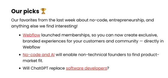 Preview of no code picks